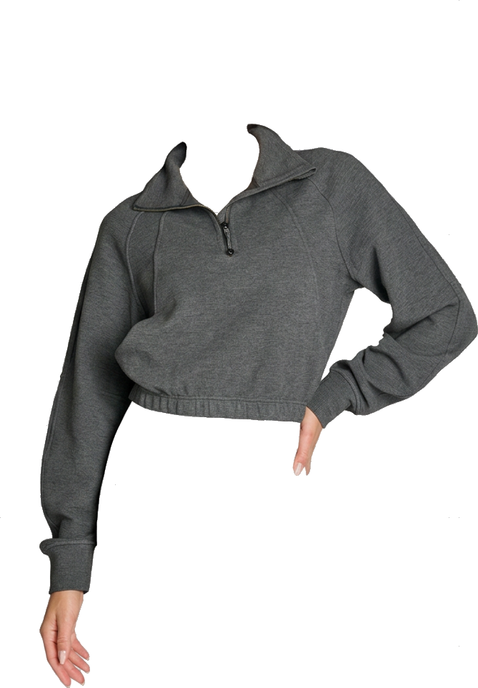Grey Quarter-Zip Crop Sweatshirt
