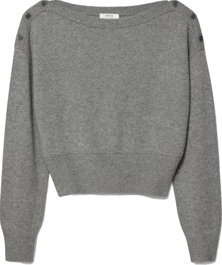 Grey Button Boatneck Sweater
